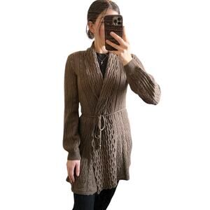 Sioni Brown Wool Blend Wrap Cardigan Belted Size Small Womens